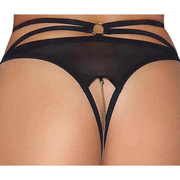 Abierta Fina - 2-delige Set - Open Cup - Open Kruis - Straps - Goudaccenten - Kant - Zwart - Afbeelding 5