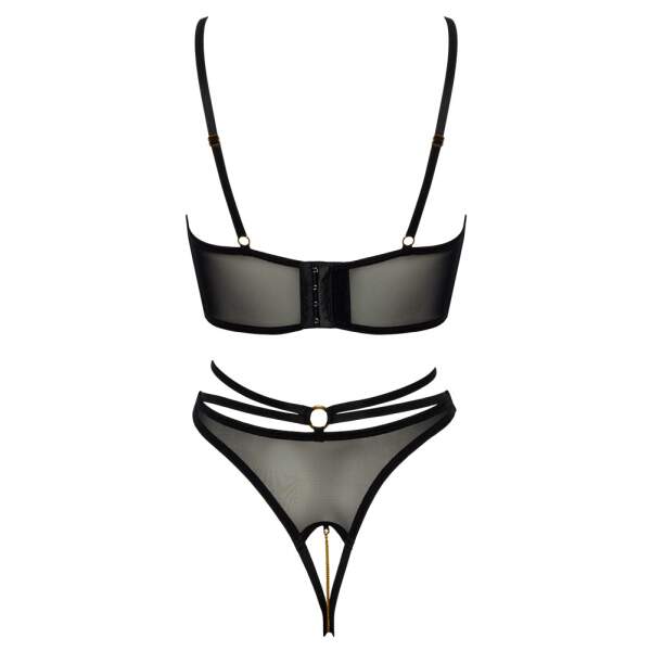 Abierta Fina - 2-delige Set - Open Cup - Open Kruis - Straps - Goudaccenten - Kant - Zwart - Afbeelding 8