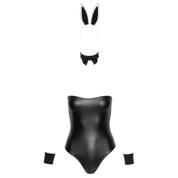 Cottelli Costumes - Bunny Set - 4-Delig - Strapless Body - Wetlook - Zwart - Afbeelding 4