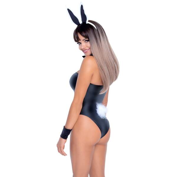 Cottelli Costumes - Bunny Set - 4-Delig - Strapless Body - Wetlook - Zwart - Afbeelding 2