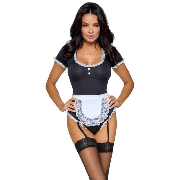 Cottelli Collection - Waitress - Dienstmeisje - Body - Lycra - Zwart - Wit - Afbeelding 4