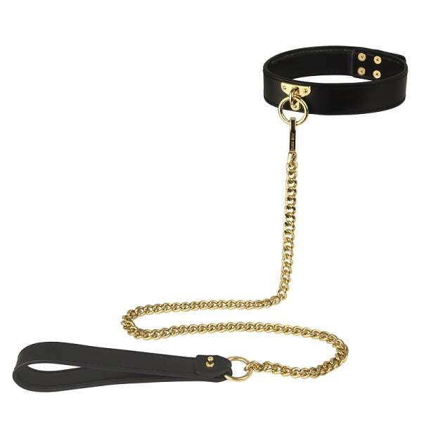 Kinky Diva - Collar & Leash - Choker met Riem - BDSM - PU Leer - Zwart - Goud - Afbeelding 4