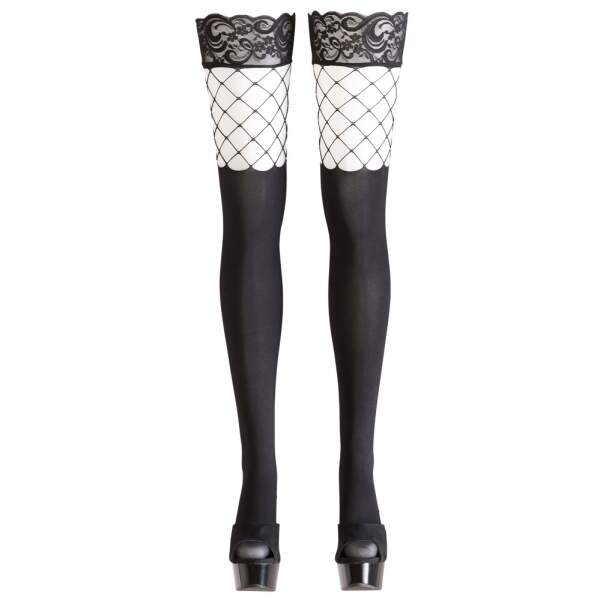 Cottelli Legwear - Hold-up Kousen - 80 denier - Visnet - Kanten Boord - Zwart - Afbeelding 2