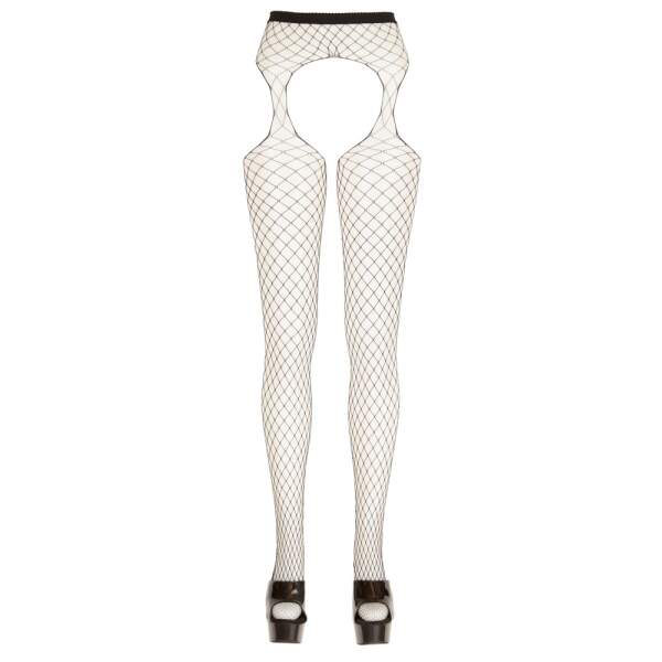 Cottelli Collection - Jarretel Panty - Grove Visnet - Zwart - Afbeelding 5
