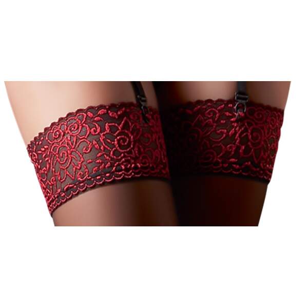 Cottelli Legwear - Kousen - Rode Kanten Boord - Zwart - Afbeelding 3