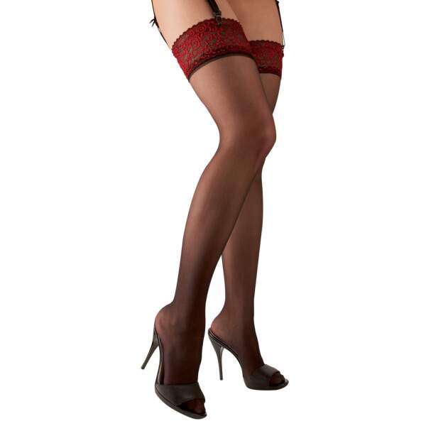Cottelli Legwear - Kousen - Rode Kanten Boord - Zwart - Afbeelding 2