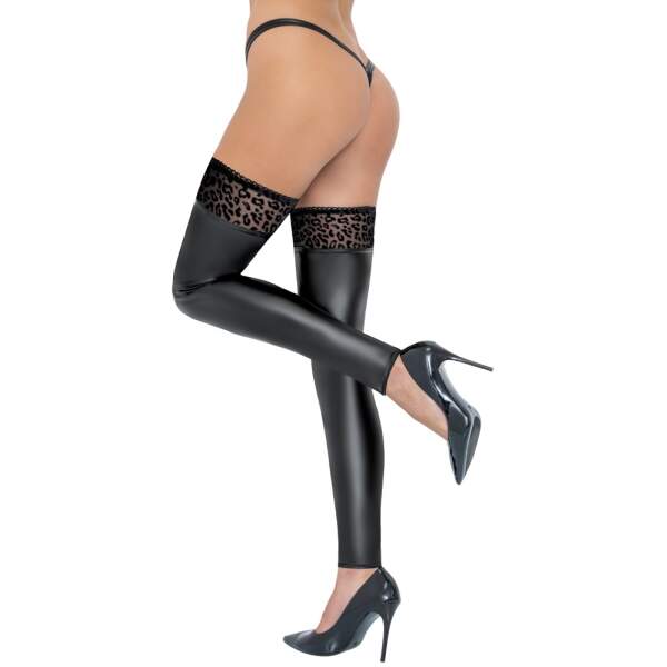 Noir Handmade - Kousen - Wetlook - Gaas - Flockprint Luipaard - Afbeelding 3