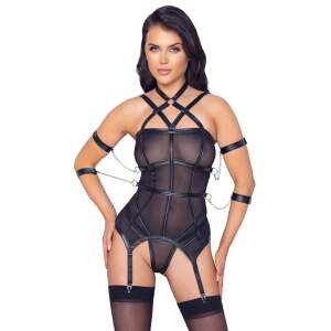 Cottelli Collection - Bustier Bondage - Boeien - Jarretelles - Gaas - Zwart