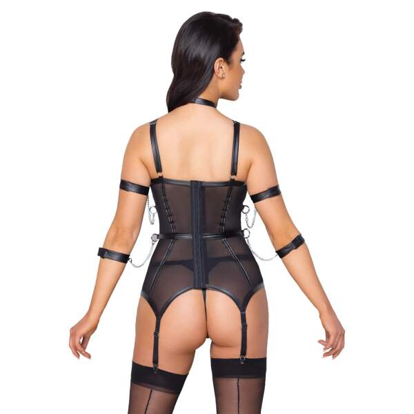 Cottelli Collection - Bustier Bondage - Boeien - Jarretelles - Gaas - Zwart - Afbeelding 4
