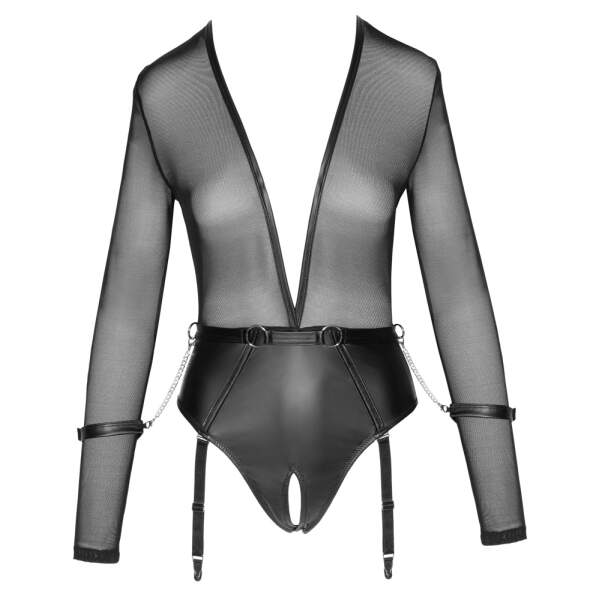 Cottelli Collection - Body Bondage - Zwart - Gaas Top - Open Kruis - Zwart - Afbeelding 5