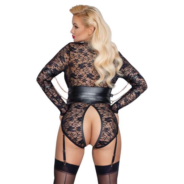 Cottelli Collection - Body Bondage - Open Kruis - Handboeien - Kant - Zwart - Afbeelding 2