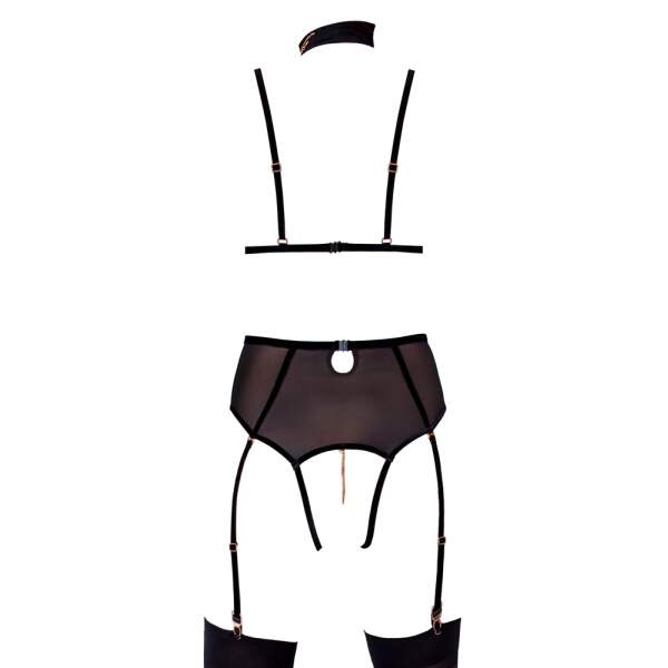 Abierta Fina by Cottelli Collection - Gaasbody Met Choker - Strass - Afneembare Jarretelles - Zwart - Afbeelding 5