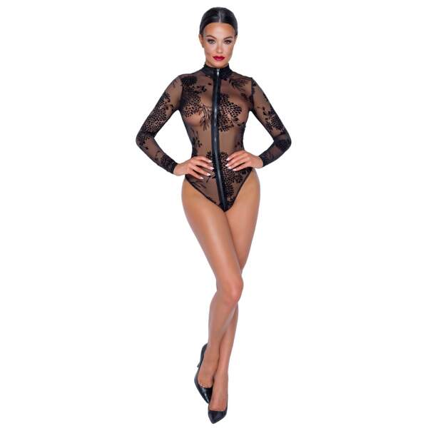 Noir Handmade - Body - Flockprint - Lange Mouwen - Zwart - Afbeelding 2