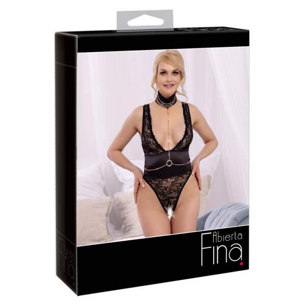 Abierta Fina by Cottelli Collection - Kanten Body - Strass - Zwart - Afbeelding 5
