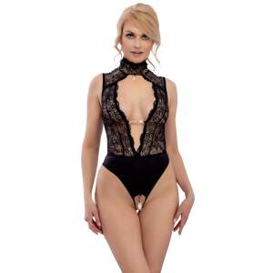 Abierta Fina by Cottelli Collection - Kanten Body - Open Kruis - Strass - Zwart