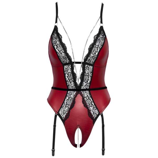 Abierta Fina - Kruisloze Body - Jarretelles - Kant - Wetlook - Rood - Afbeelding 6