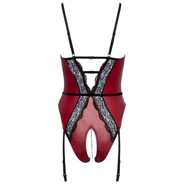 Abierta Fina - Kruisloze Body - Jarretelles - Kant - Wetlook - Rood - Afbeelding 4