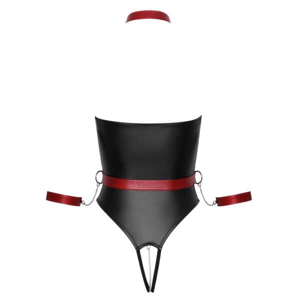 Cottelli Collection - Bondage Body - Kruisloos - Collar - Handboeien - Wetlook - Zwart - Afbeelding 8