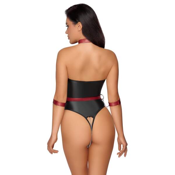 Cottelli Collection - Bondage Body - Kruisloos - Collar - Handboeien - Wetlook - Zwart - Afbeelding 2