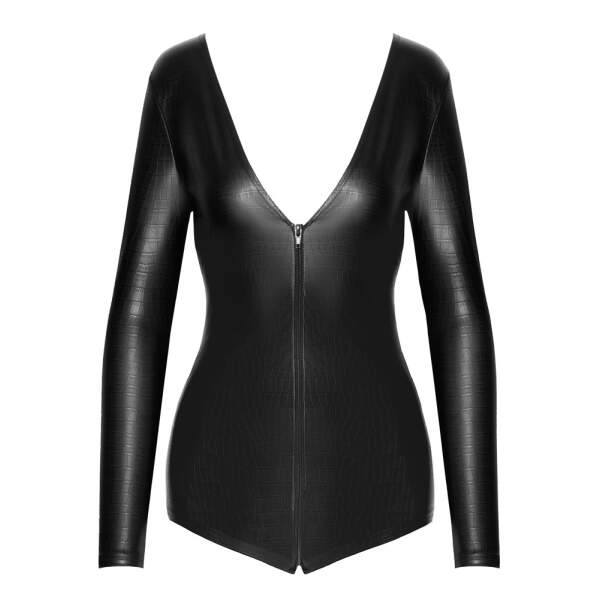 Noir Handmade - Bodysuit - Lange Mouwen - Croco - Wetlook - Zwart - Afbeelding 4