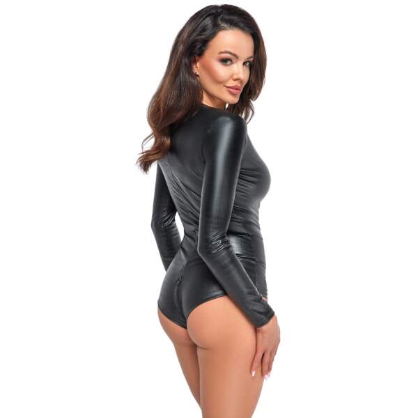 Noir Handmade - Bodysuit - Lange Mouwen - Croco - Wetlook - Zwart - Afbeelding 2