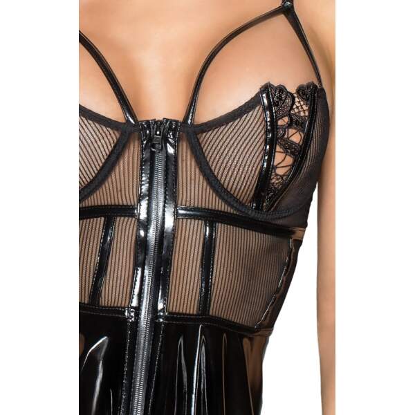 Noir Handmade Mini Lak Jurk met Gaas - Afbeelding 3