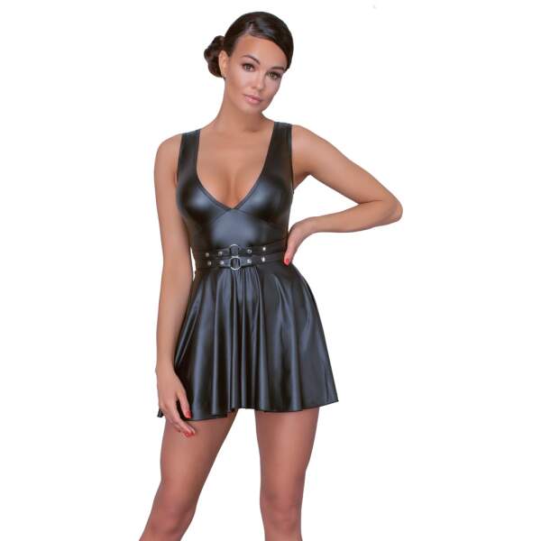 Cottelli Collection - Party Dress - Wetlook - Wijde Rok - Dubbele Ceintuur - Zwart