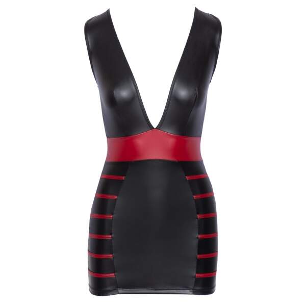 Cottelli Collection - Mini Jurk - Wetlook - Rood Accenten - Zwart - Afbeelding 5