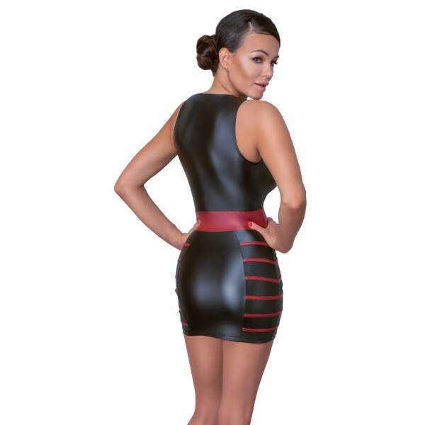Cottelli Collection - Mini Jurk - Wetlook - Rood Accenten - Zwart - Afbeelding 3