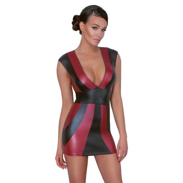 Cottelli Collection - Mini Jurk - Banen - Wetlook - Rood - Zwart