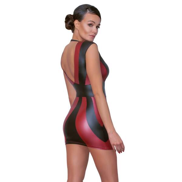 Cottelli Collection - Mini Jurk - Banen - Wetlook - Rood - Zwart - Afbeelding 2