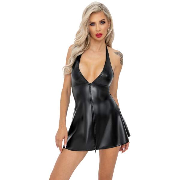 Noir Handmade - Mini Jurk  - Snake Cups - Wetlook - Zwart - Afbeelding 3