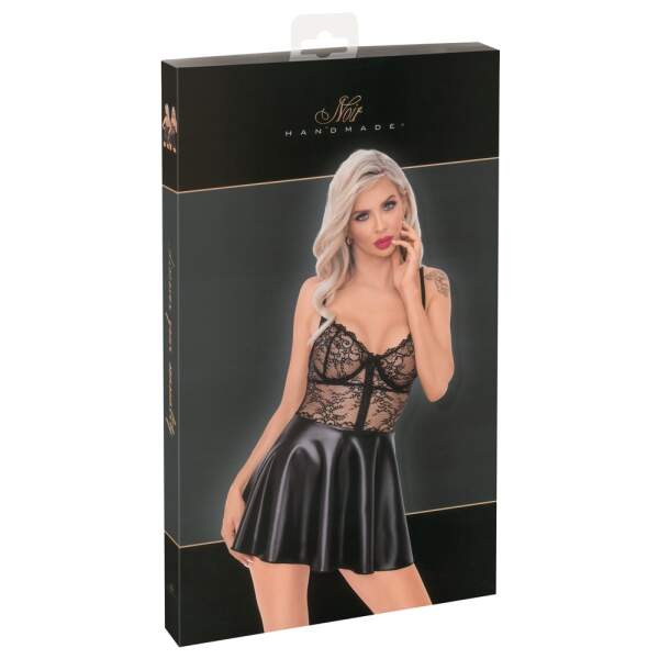 Noir Handmade - Mini Jurk - Kanten Top - Wijde Rok - Wetlook - Afbeelding 5