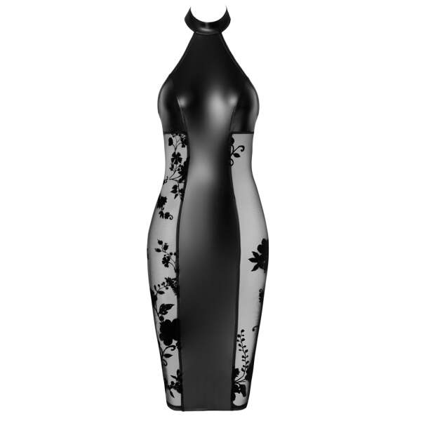 Noir Handmade - Midi Dress - Gaas - Flockprint - Wetlook - Zwart - Afbeelding 5