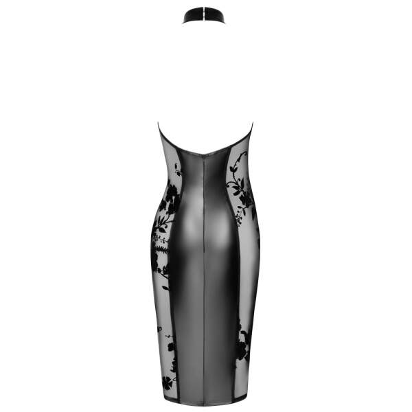 Noir Handmade - Midi Dress - Gaas - Flockprint - Wetlook - Zwart - Afbeelding 4