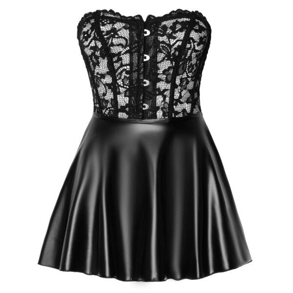 Noir Handmade - Strapless Mini Jurk - Top Kant - Wetlook Rok - Zwart - Afbeelding 5