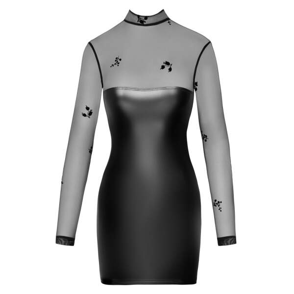 Noir Handmade - Mini Dress - Gaas - Flockprint - Wetlook - Zwart - Afbeelding 4