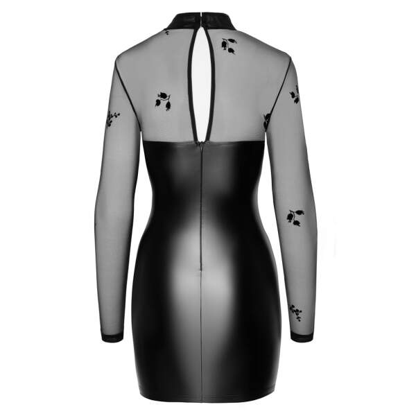 Noir Handmade - Mini Dress - Gaas - Flockprint - Wetlook - Zwart - Afbeelding 5