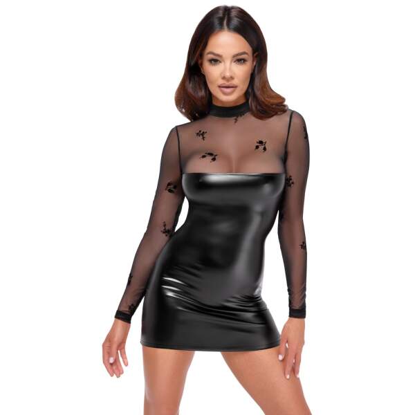 Noir Handmade - Mini Dress - Gaas - Flockprint - Wetlook - Zwart - Afbeelding 3