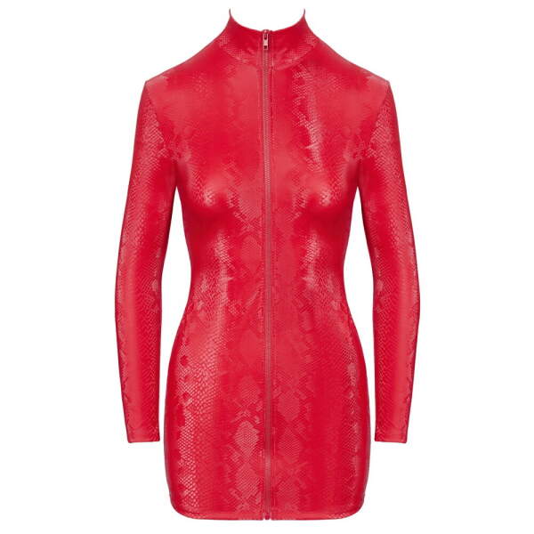 Cottelli Collection - Jurk Snake - Snakeprint - Rits - Wetlook - Rood - Afbeelding 5