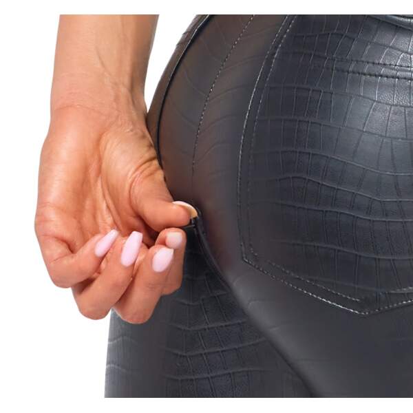 Noir Handmade - Broek - Croco - Wetlook - Zwart - Afbeelding 4