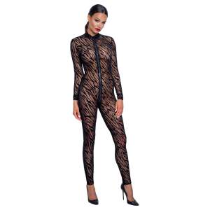 Noir Handmade - Catsuit Safari - Gaas - Flockprint - 3-zijdige Rits - Zwart