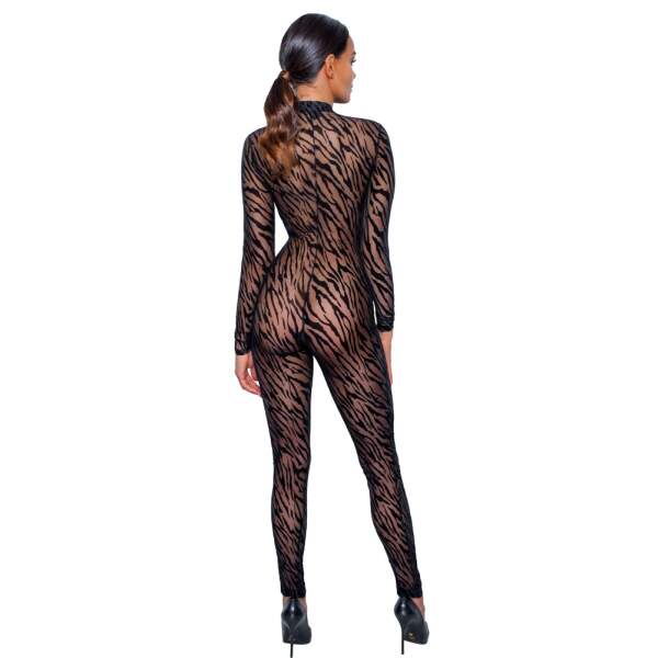 Noir Handmade - Catsuit Safari - Gaas - Flockprint - 3-zijdige Rits - Zwart - Afbeelding 3