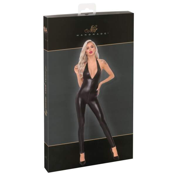 Noir Handmade - Halter Catsuit - Snake Cups - 3-Zijdige Rits - Wetlook - Zwart - Afbeelding 6