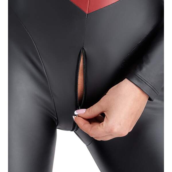 Cottelli Collection - Catsuit - Rode Banen - Wetlook - Zwart - Afbeelding 7