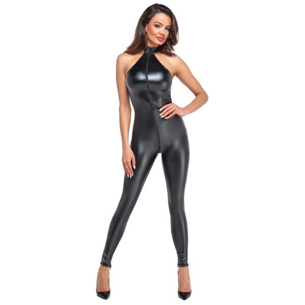 Noir Handmade - Catsuit - Strass - Wetlook - Zwart - Afbeelding 2