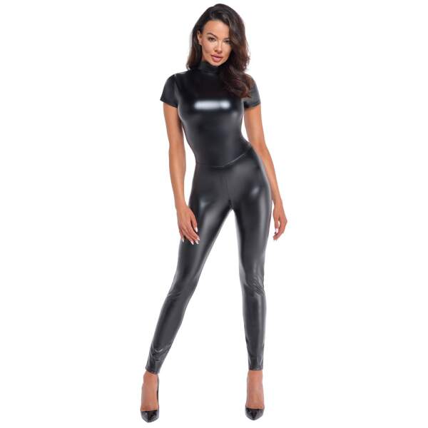 Noir Handmade - Catsuit - Open Rug - Vetersluiting - Wetlook - Zwart - Afbeelding 3