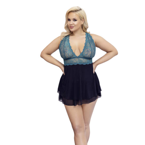 Cottelli - Curves - Babydoll - Aqua - Zwart - Afbeelding 2