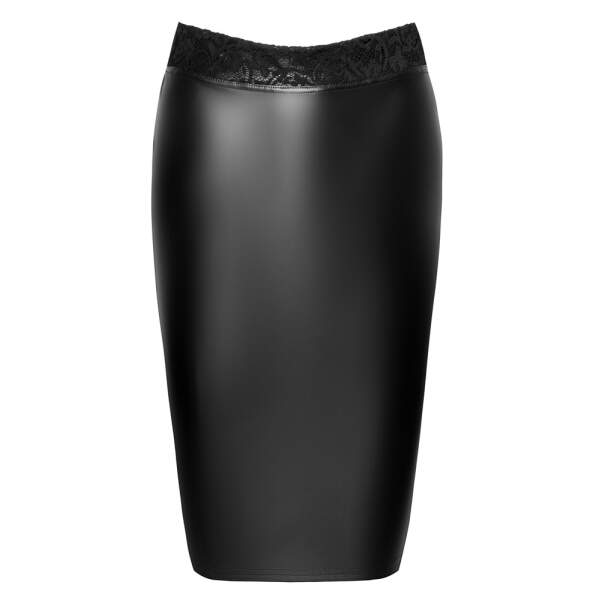 Noir Handmade - Midi Rok - Kant - Vetersluiting - Wetlook - Zwart - Afbeelding 4