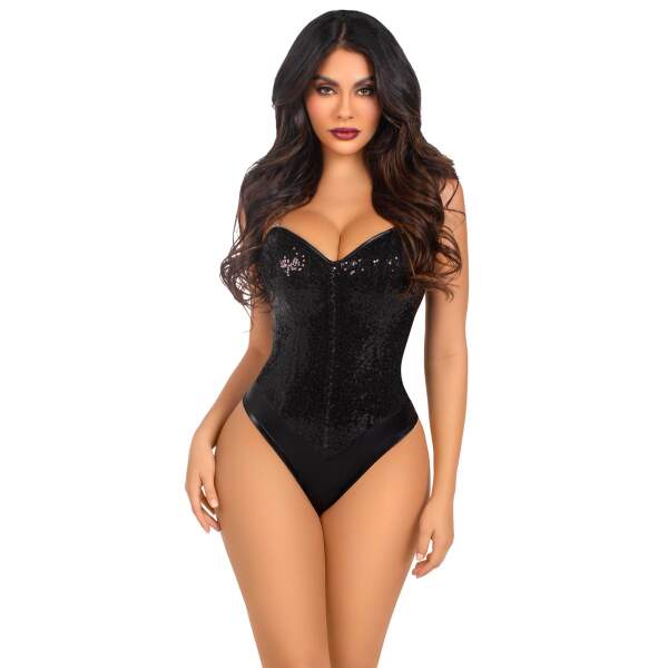 Leg Avenue - Body - Pailletten - Wetlook - Zwart
